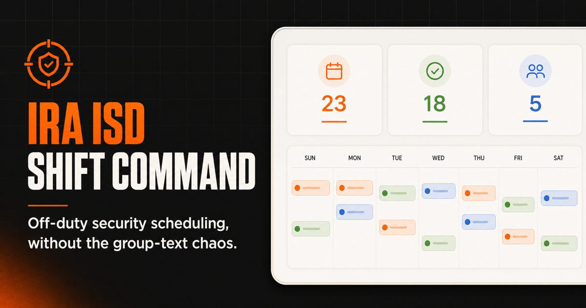 Sanitized overview of the Ira ISD Shift Command security scheduling application